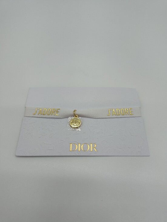 Dior Accessories - CHRISTIAN DIOR J’ADORE Ribbon Bracelet Gold CD Charm White Cotton NIP